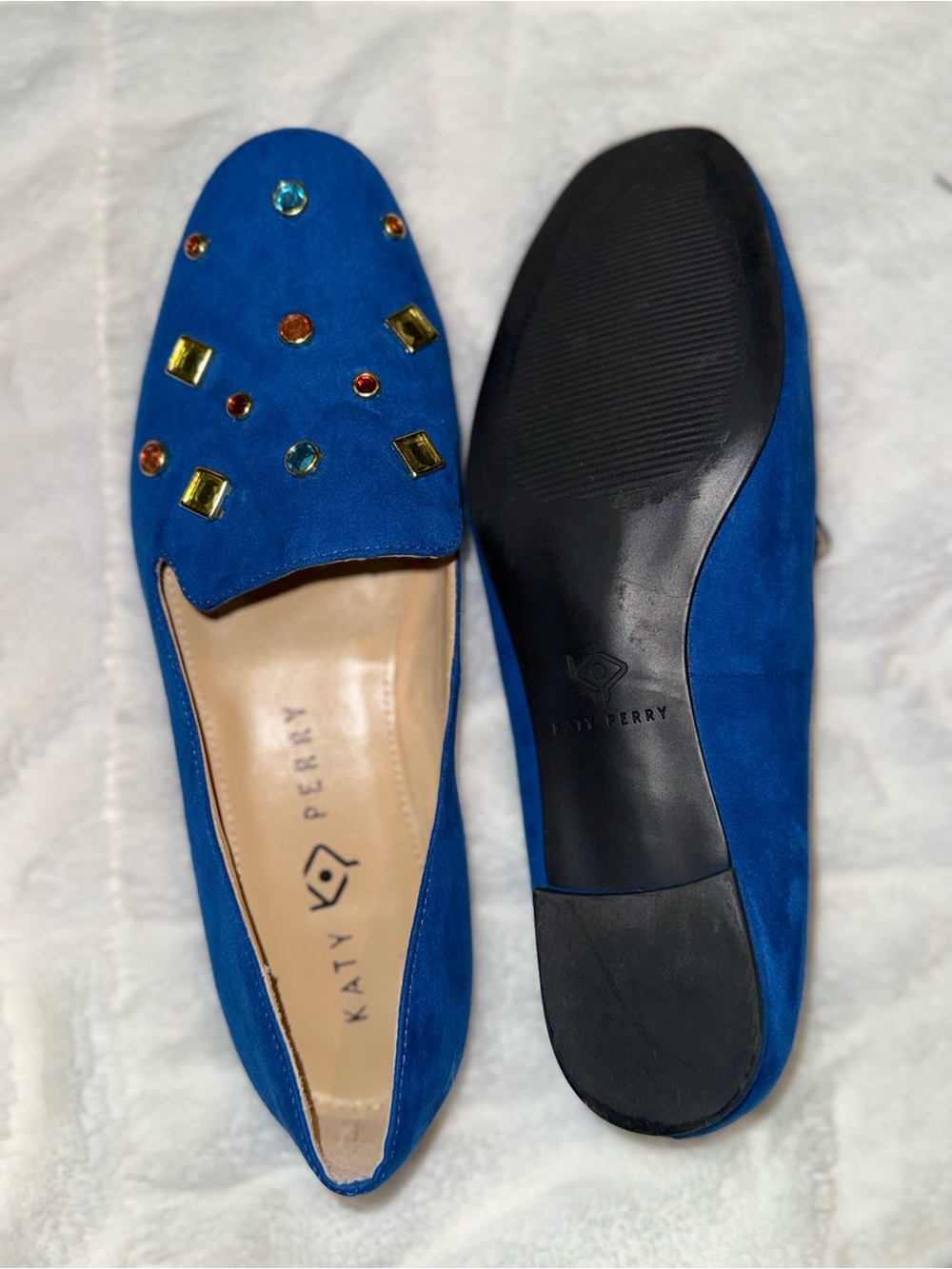 Katy Perry Collections Women's Blue Jeweled Suede Loafers - Picture 2 of 3